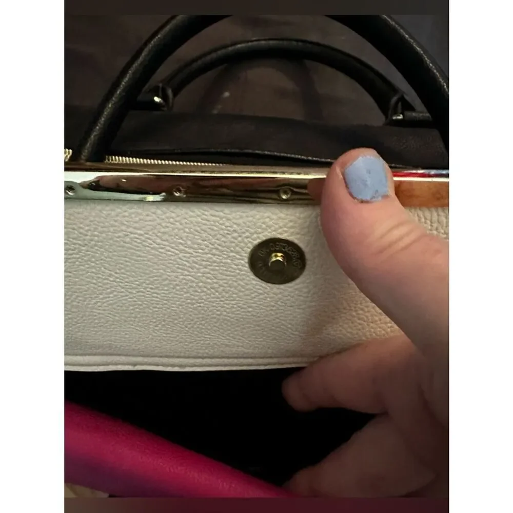 Betsey Johnson Dead stock  Black & White Striped Satchel with Pink Accent